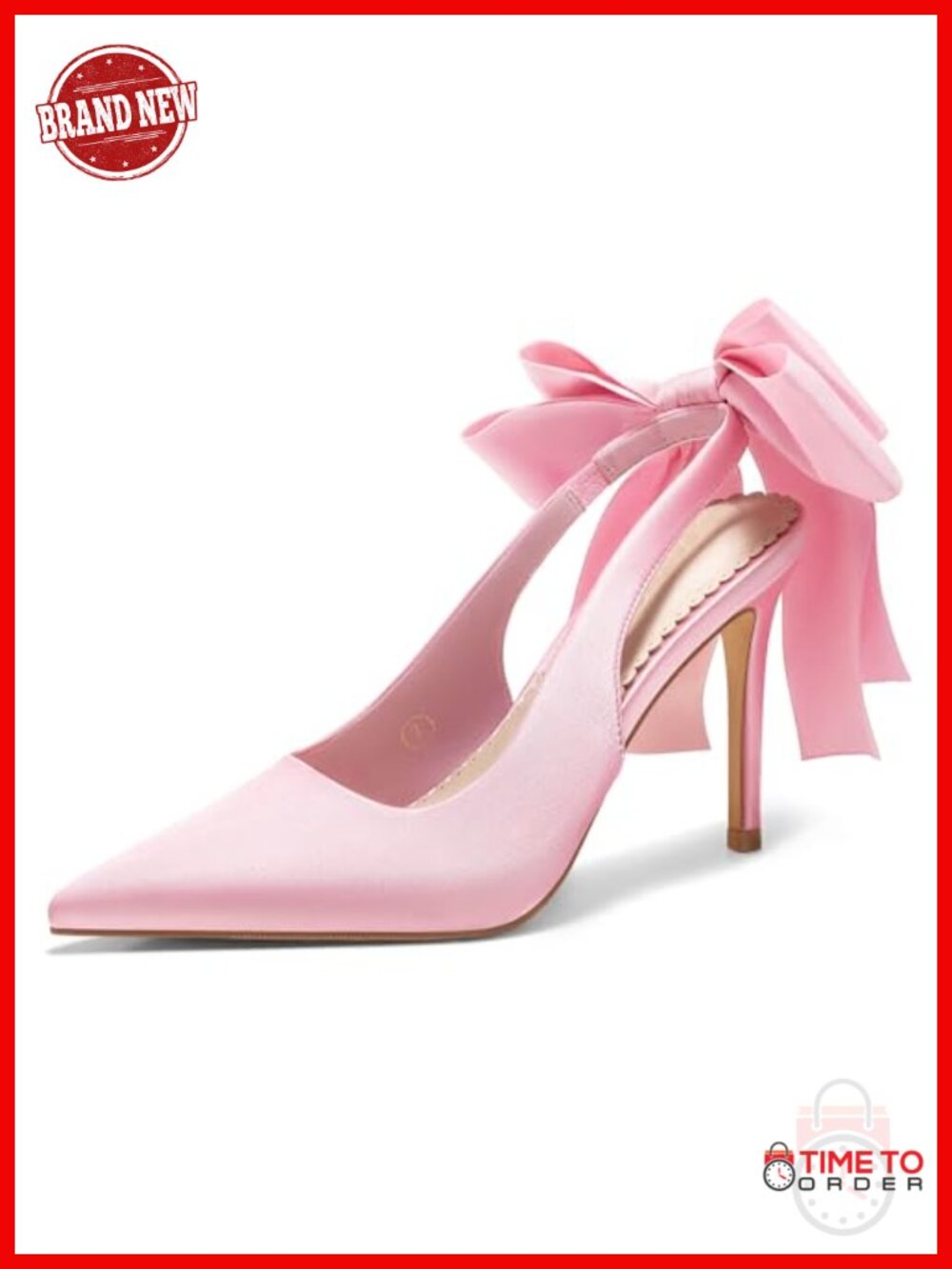 Coutgo Womens Slingback Satin High Heels Bow Pointed Toe Dress Pumps